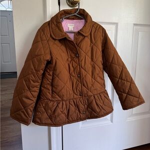 Crewcuts Brown Quilted Peplum Jacket with Pink Lining